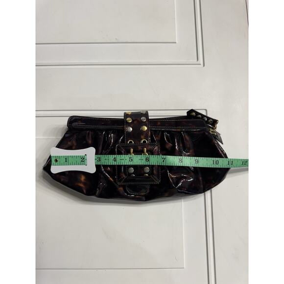 BE & D Patent Tortoise She’ll Leather Fold Over Clutch Handbag Gold Buckle - Picture 6 of 6
